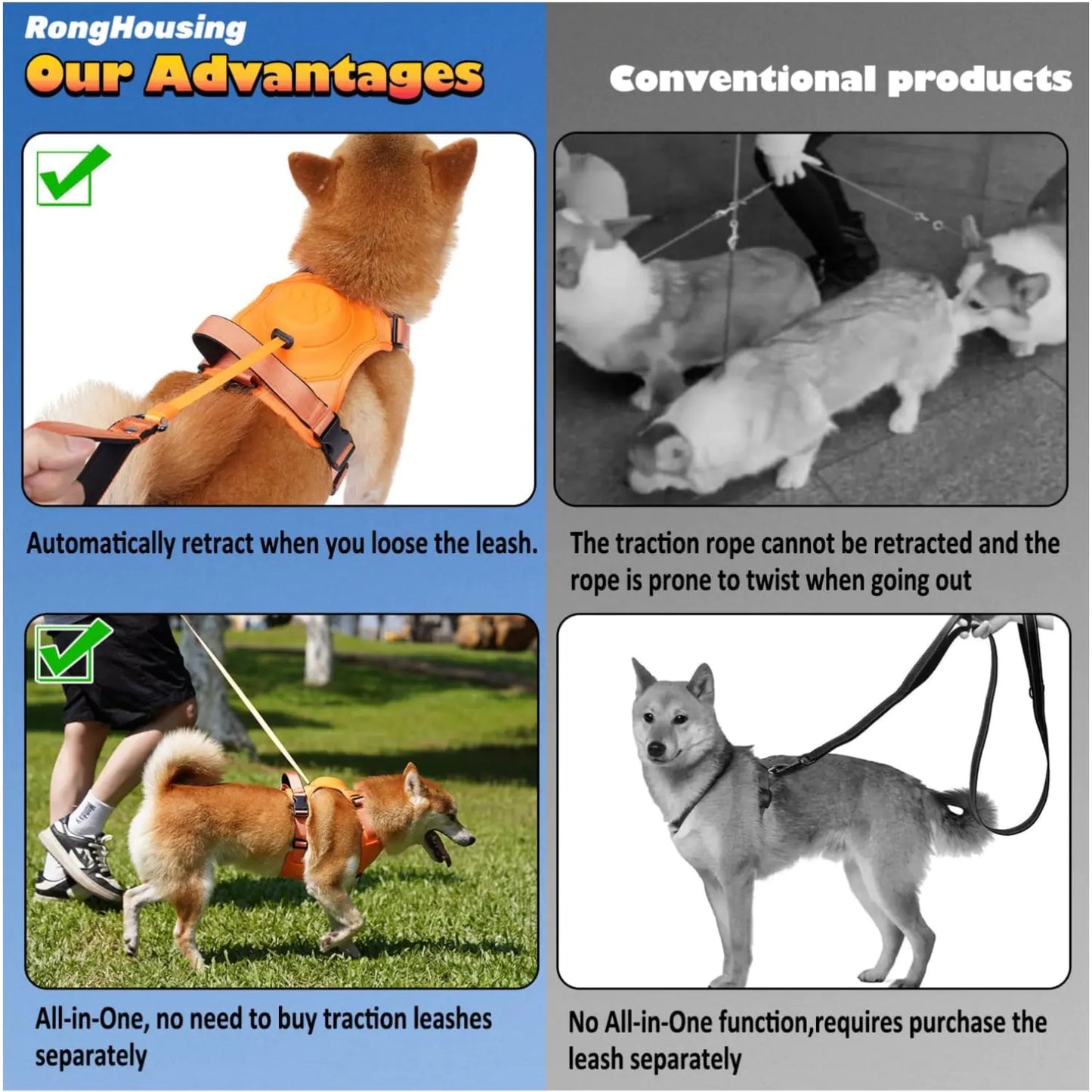 Dog Harness with Retractable Leash